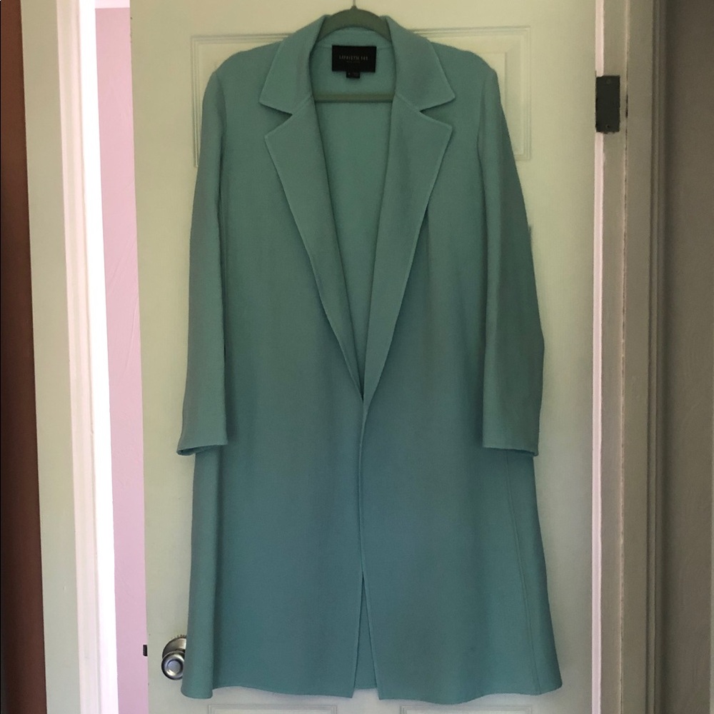 Lafayette 148 NY Tiffany Blue Lightweight Wool Duster Blazer Sz M, excellent - Picture 10 of 12